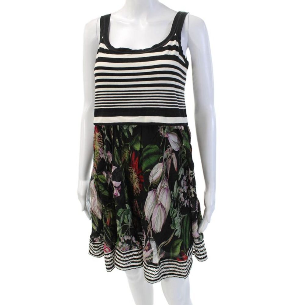 Beate Heymann Women Black Floral Striped Tank Sundress Sleeveless Size S